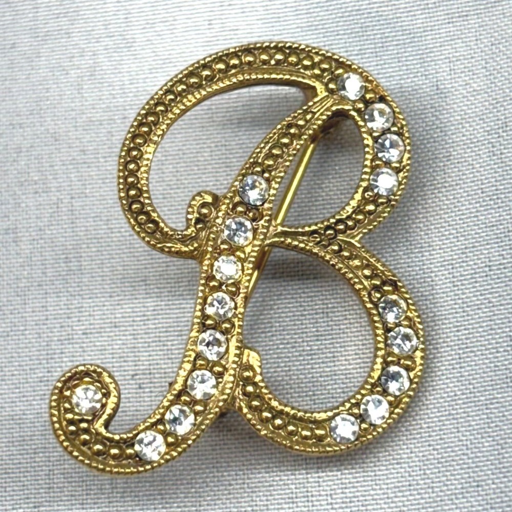 Unbranded Brooch Unisex OS Gold Excellent Rhinestone Script Letter B Initial
